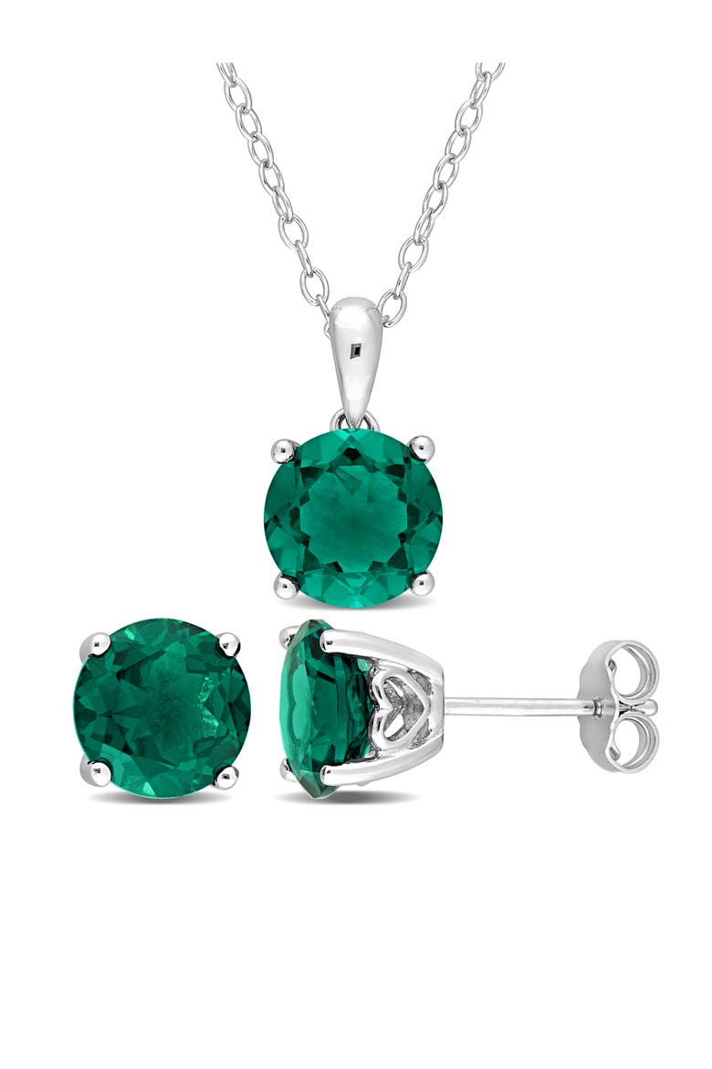 Lab Grown Emerald Earrings & Necklace Set, Main, color, GREEN