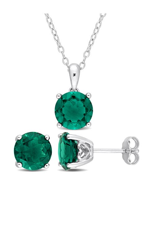 Lab Grown Emerald Earrings & Necklace Set