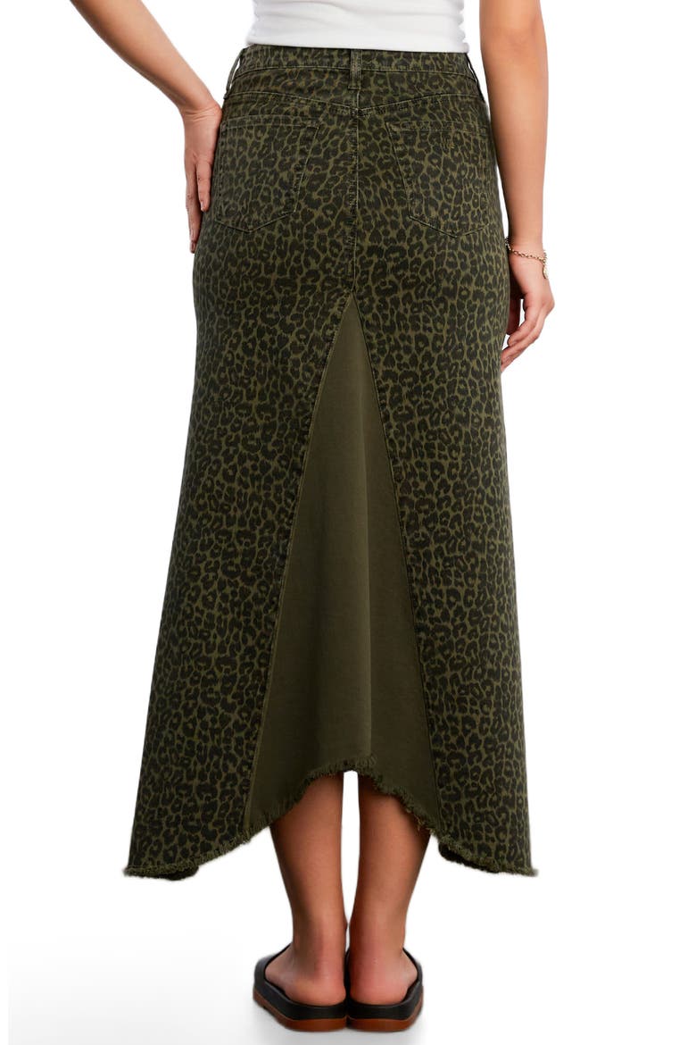 Leopard Print Pieced Denim Midi Skirt, Alternate, color, GREEN LEOPARD