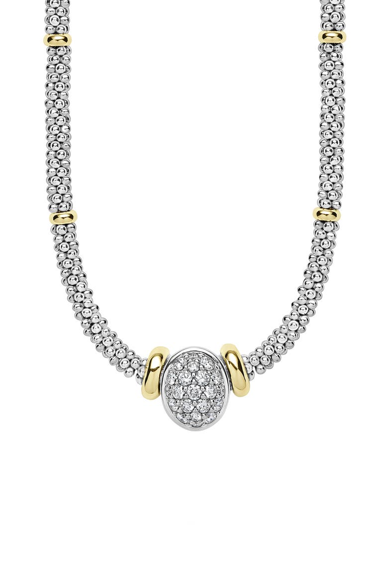 Signature Caviar Two-Tone Oval Caviar Diamond Necklace, Main, color, TWO TONE