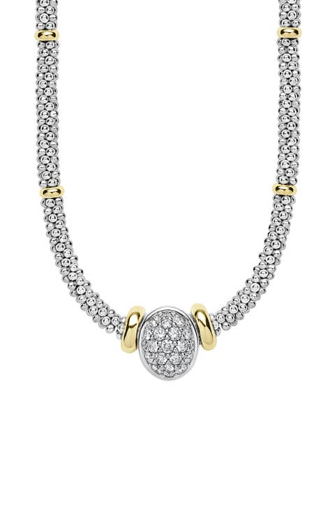 Signature Caviar Two-Tone Oval Caviar Diamond Necklace