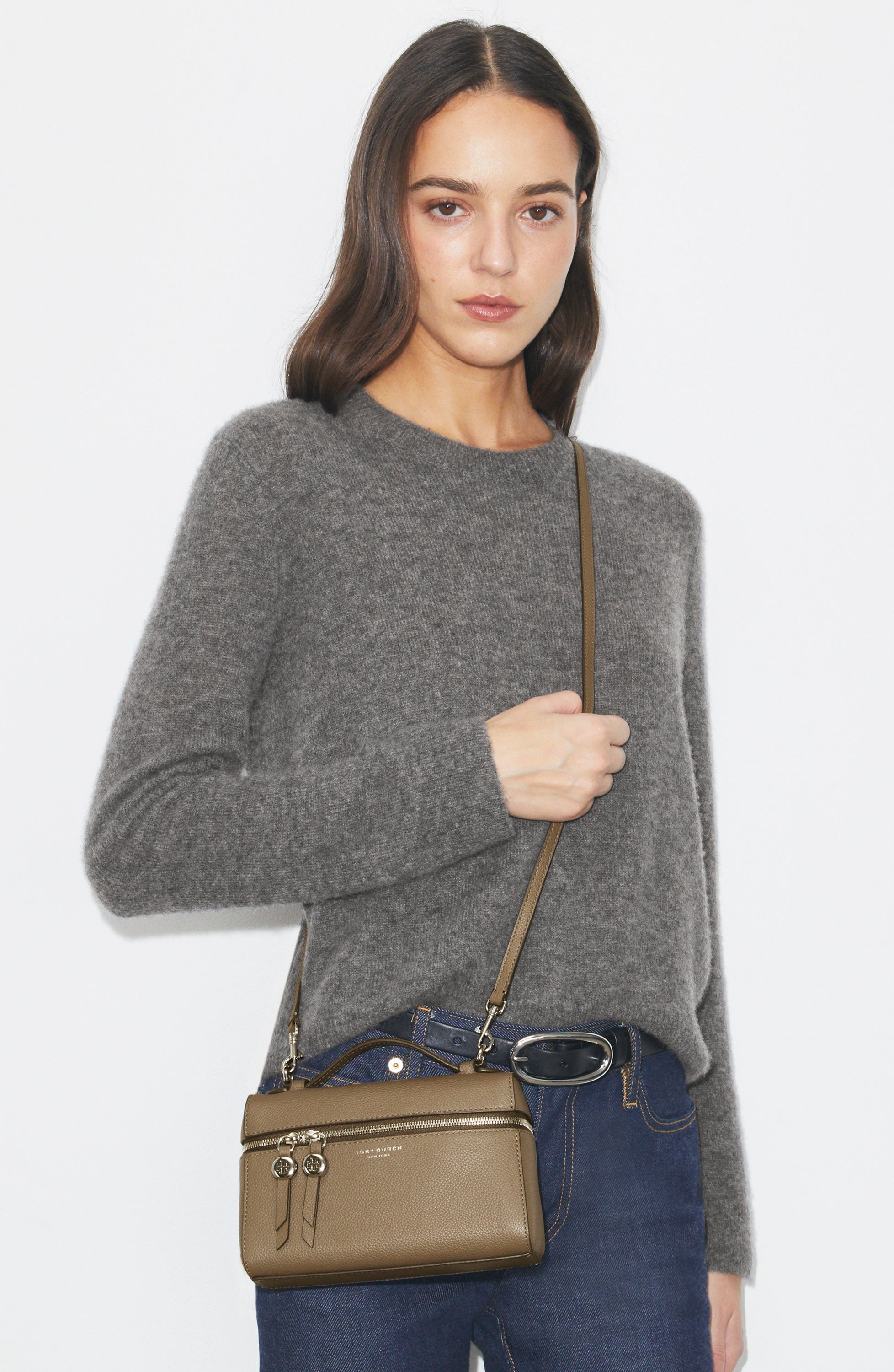 Tory Burch Romy Slim Top Handle Bag, Alternate, color, Wild Mushroom