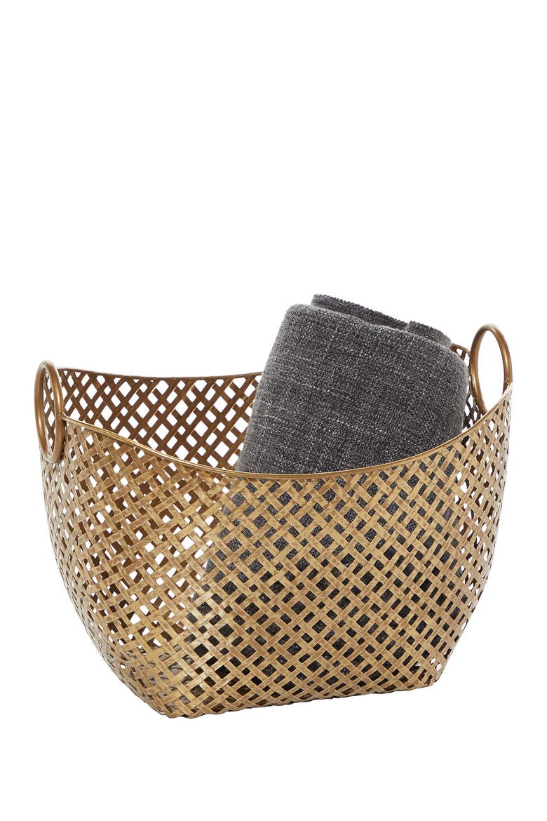 Large Gold Metal Basket - 16.75" X 11.5, Alternate, color, GOLD