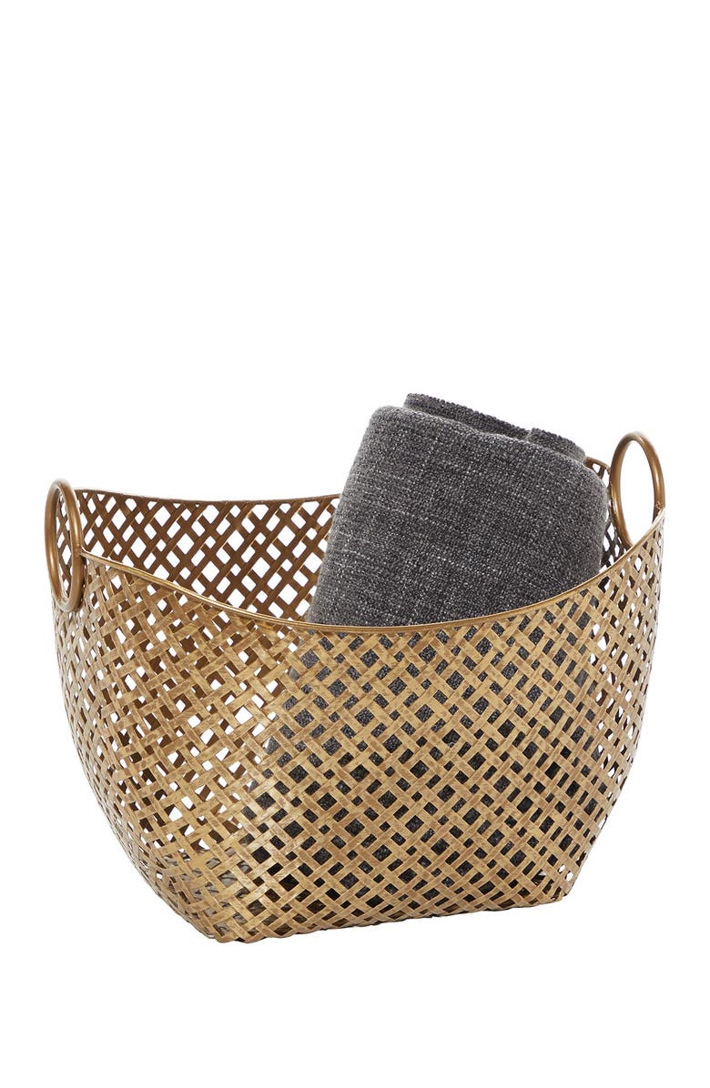 VIVIAN LUNE HOME Large Gold Metal Basket - 16.75" X 11.5, Alternate, color,