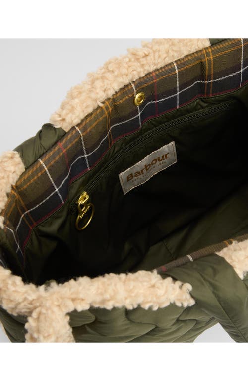 Barbour Marnie Quilted Tote With Faux Shearling Trim In Green