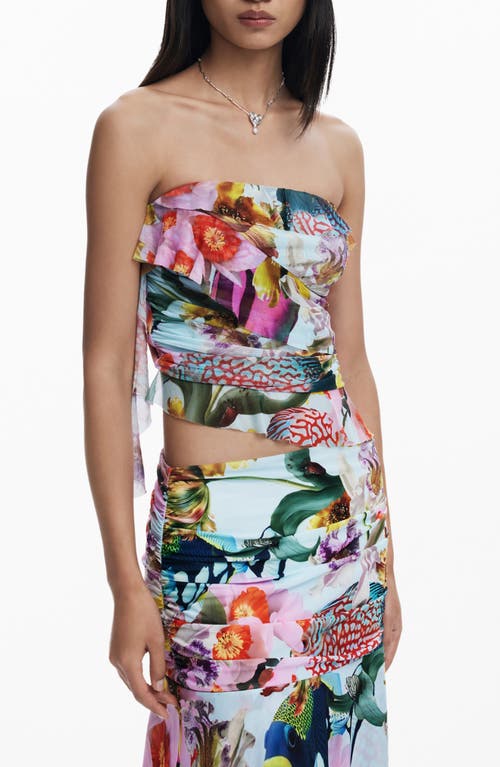 Desigual Ruffle Strapless Top In Multi