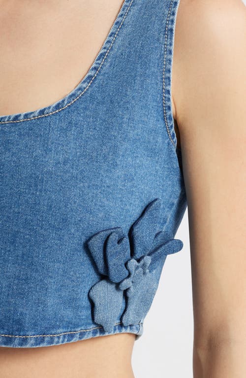Shop Ptcl Raya 3d Floral Crop Denim Top In Indigo