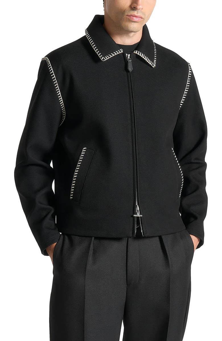 Manière De Voir Alex Whipstitch Twill Boxy Jacket, Alternate, color, Black
