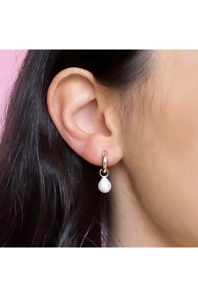 Pearl Drop Huggie Hoop Earrings, Alternate, color, Pearl
