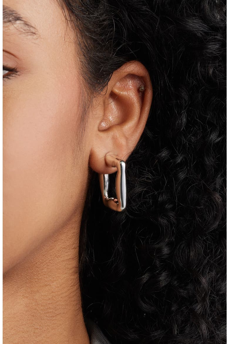 Chunky Square Hoop Earrings, Alternate, color, SILVER