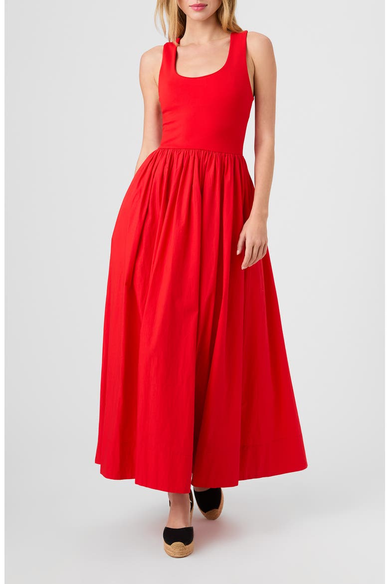 Jia Mixed Media Maxi Dress, Main, color, CANDIED APPLE RED