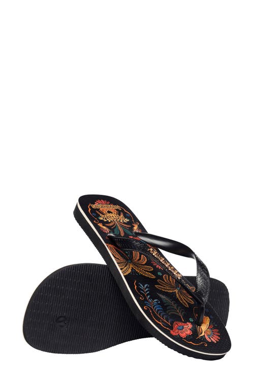 Shop Havaianas X Farm Rio Classic Flip Flop In Black