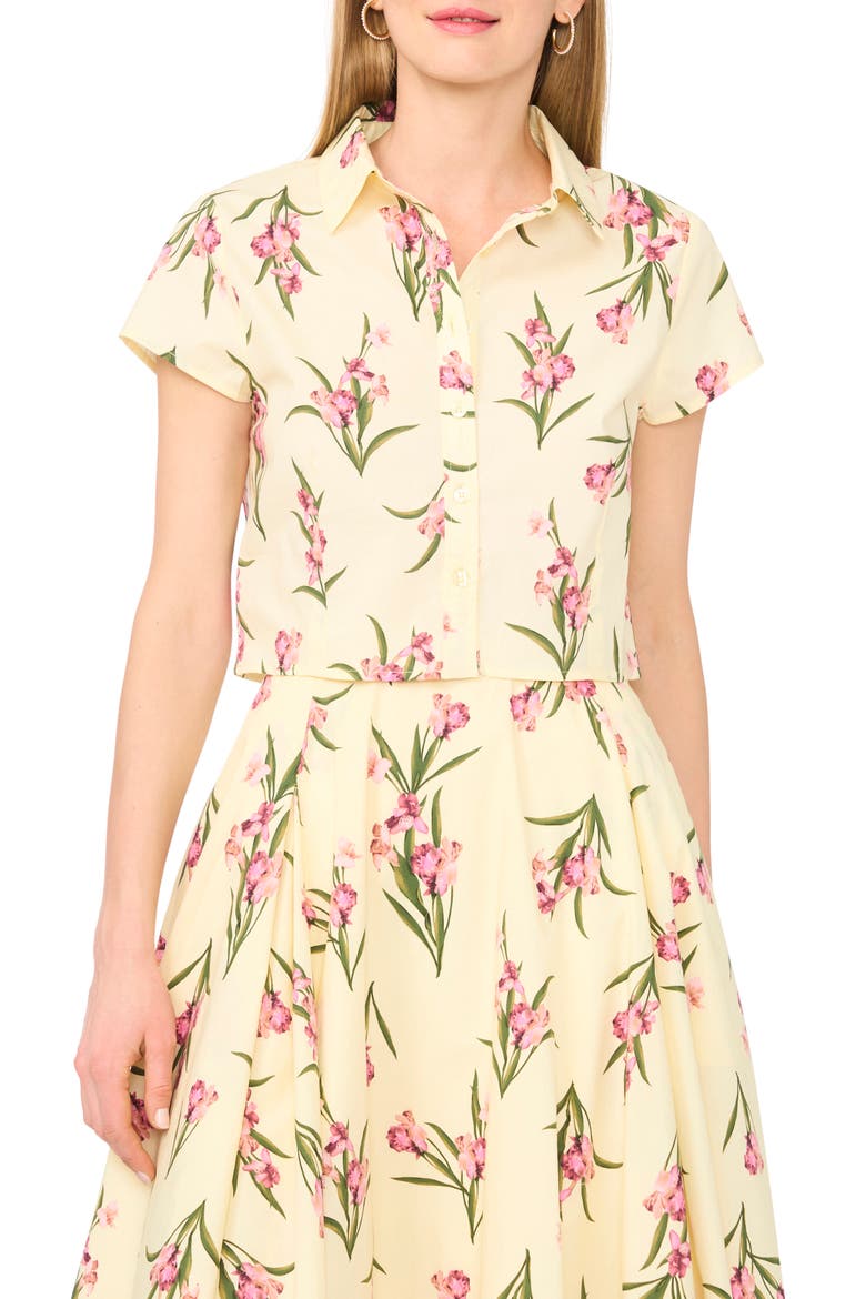 Cap Sleeve Button Up Shirt, Main, color, LIGHT YELLOW