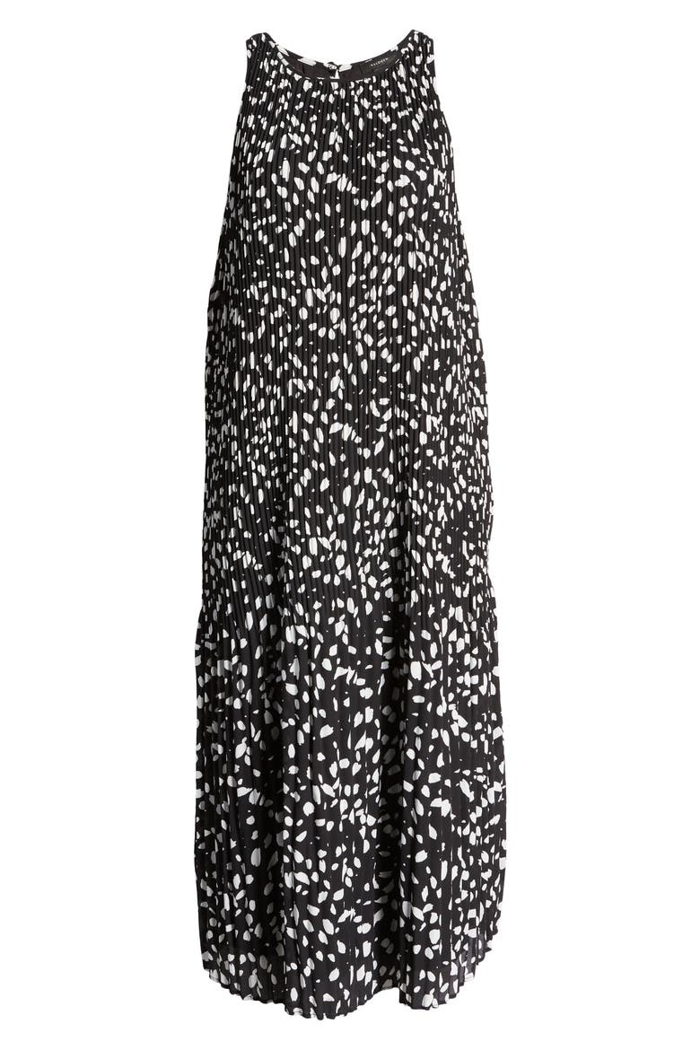Sleeveless Pleated Dress, Alternate, color, BLACK- IVORY DOT MARKS