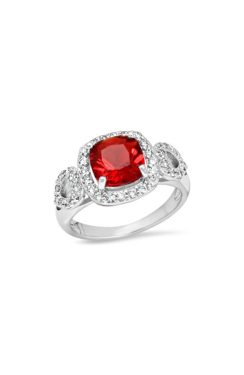 18k Gold Plated Simulated Sapphire & Cubic Zirconia Halo Ring