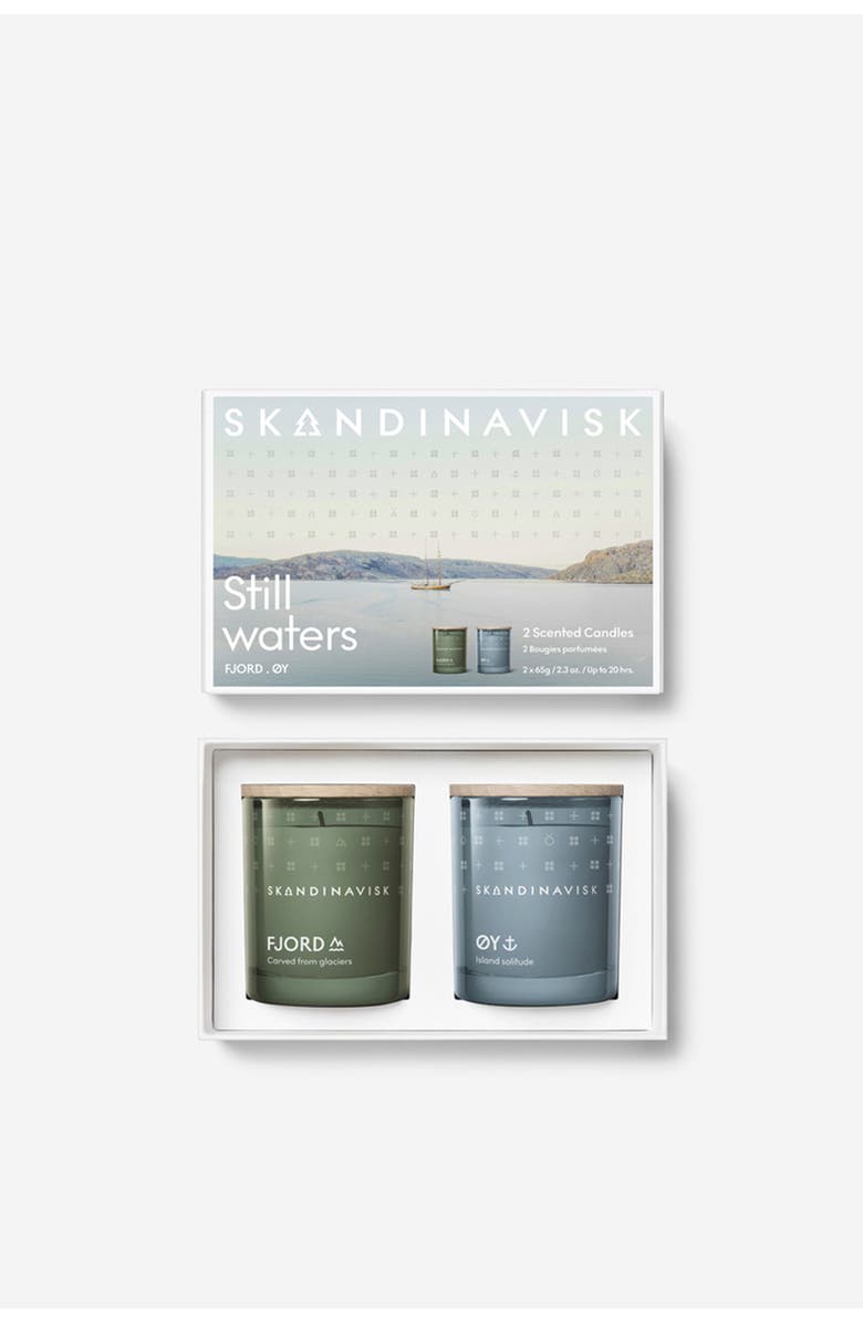 SKANDINAVISK GIFTSET - Still Waters Scented Candle, Main, color, Fjord Green/Powder Blue