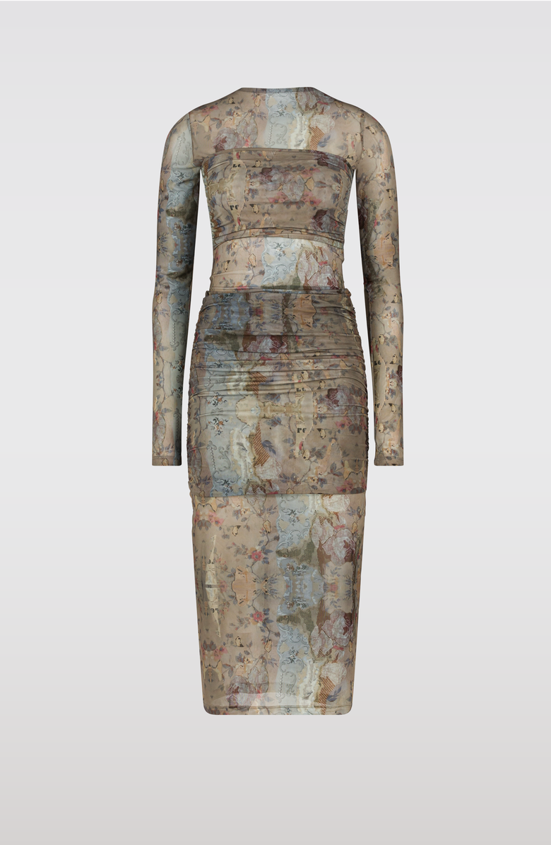 SAEMDI Floral Draped Mesh Dress, Alternate, color, Beige Floral Print