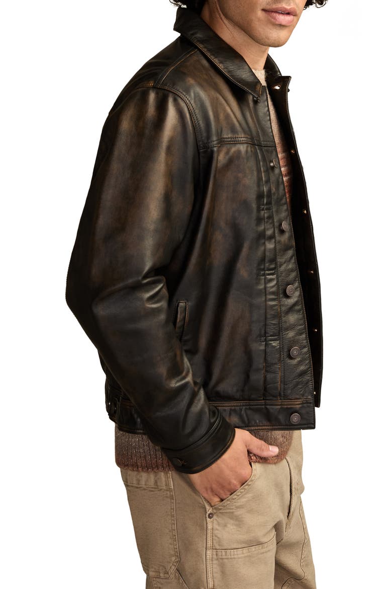 Distressed Leather Trucker Jacket, Alternate, color, WASHED BLACK