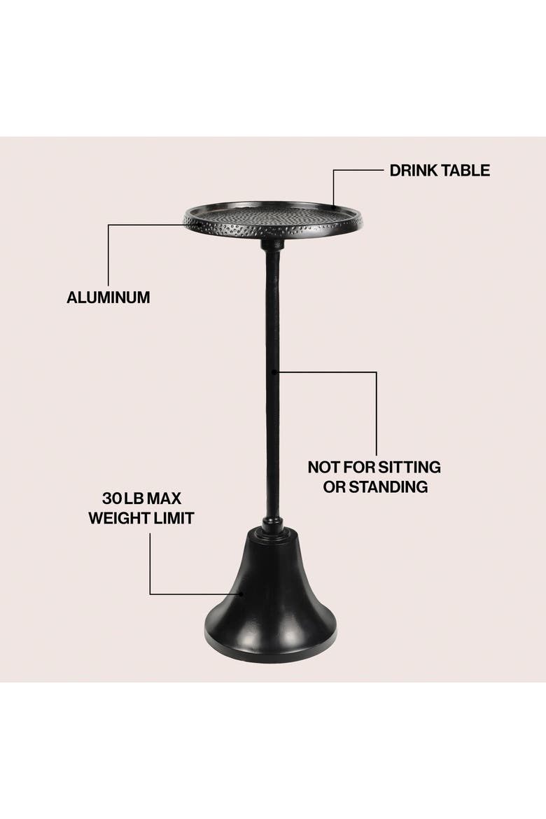 Irida Modern Hammered Round Pedestal Drink Table, Metal Accent Martini Side Table for Living Room Bedroom, Alternate, color, Antique Black