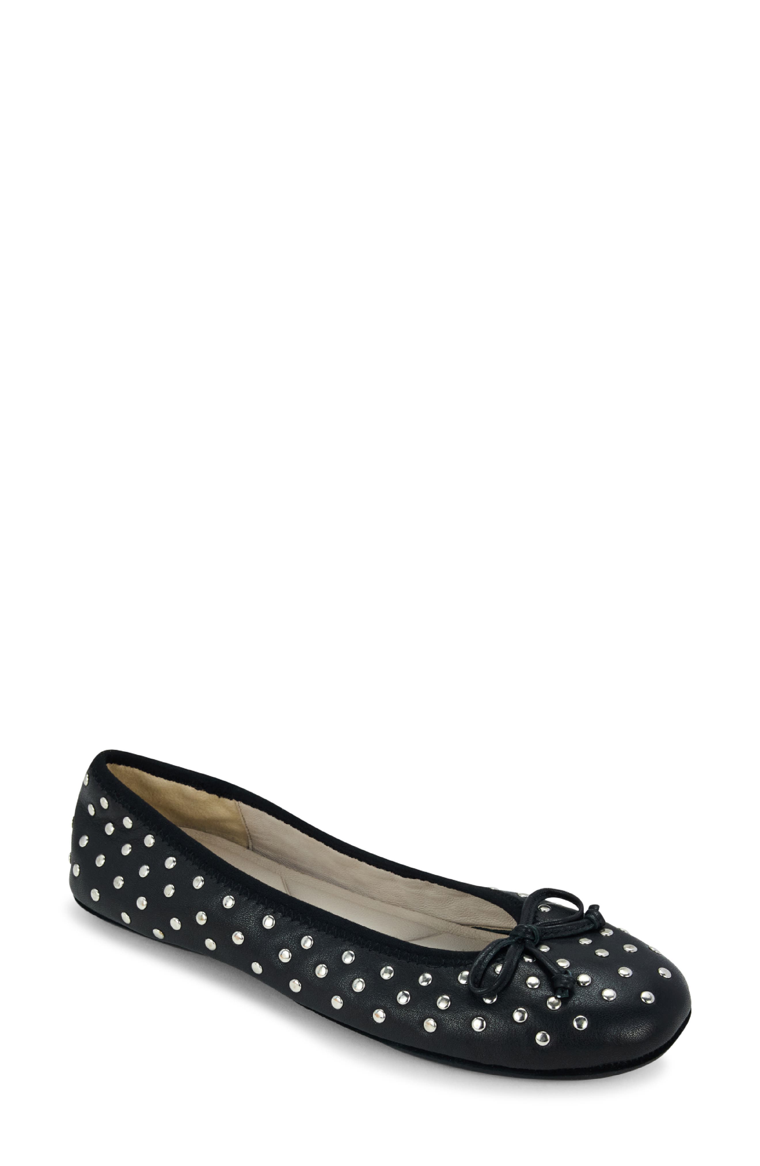 Yosi Samra Stella Stud Ballet Flat, Main, color, Black