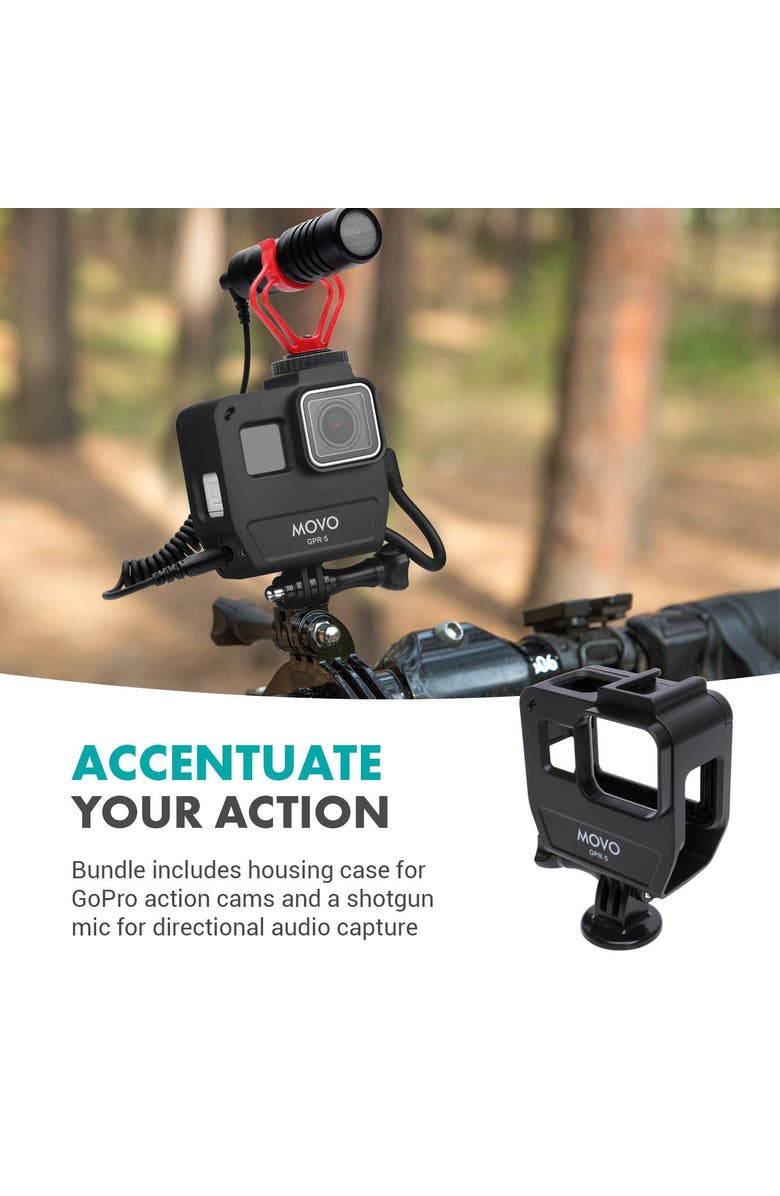 MOVO GPR-5 GoPro Camera Case with VXR10 Microphone Bundle, Alternate, color, Black