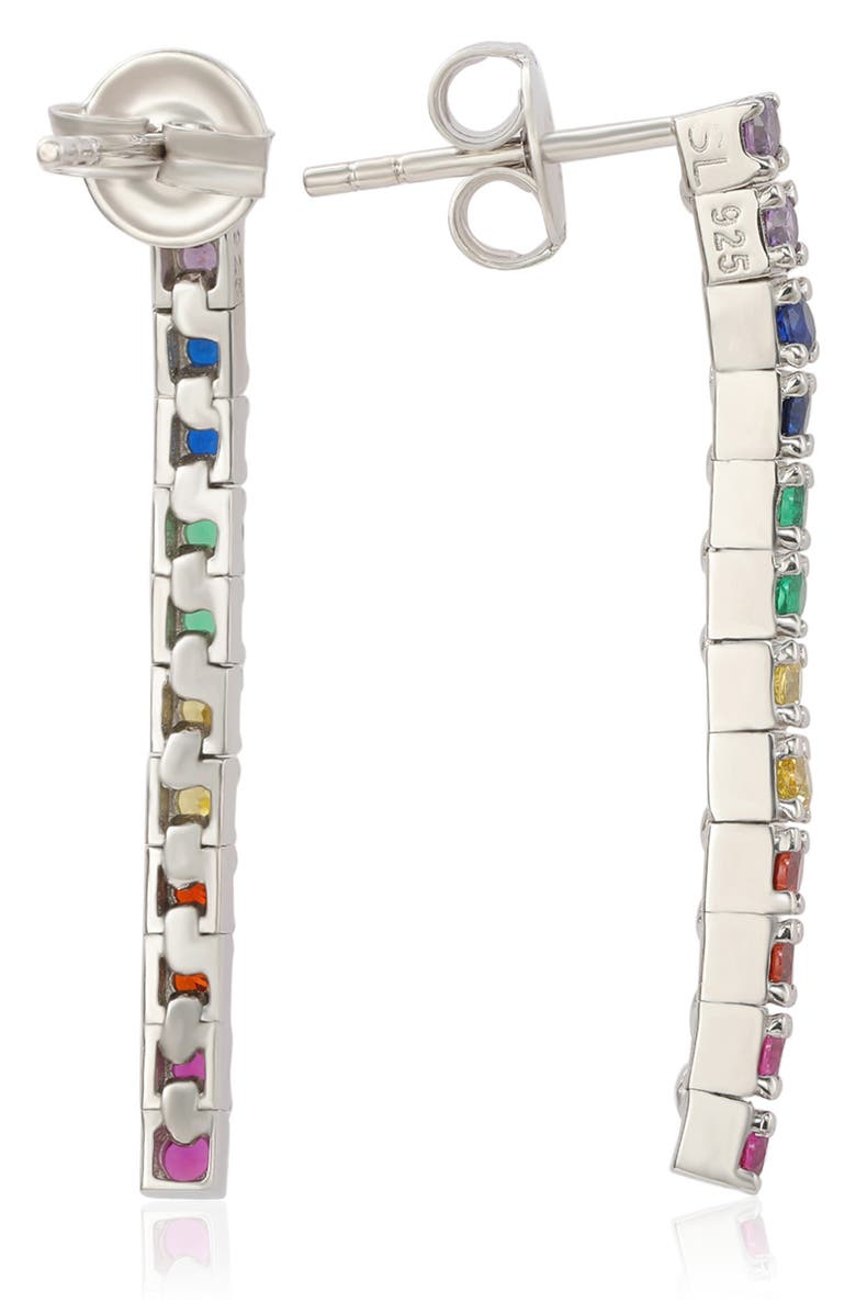 SUZY LEVIAN Sterling Silver Rainbow CZ Linear Drop Earrings, Alternate, color,