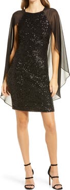 Vince Camuto Sequin Long Cape Sleeve Sheath Cocktail Dress