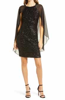 Vince Camuto Sequin Long Cape Sleeve Sheath Cocktail Dress