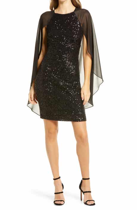 Vince Camuto Sequin Long Cape Sleeve Sheath Cocktail Dress