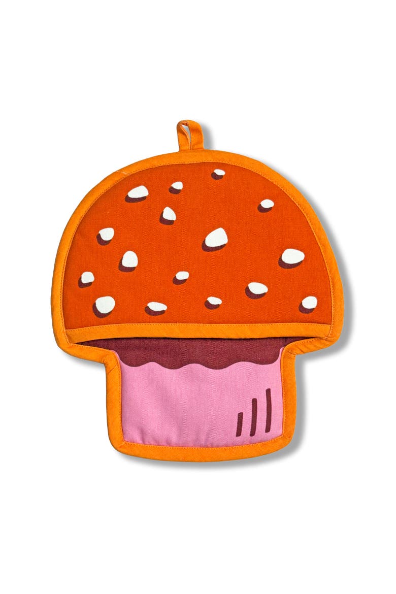 Mushroom Tea Towel and Pot Holder Set, Alternate, color, Orange