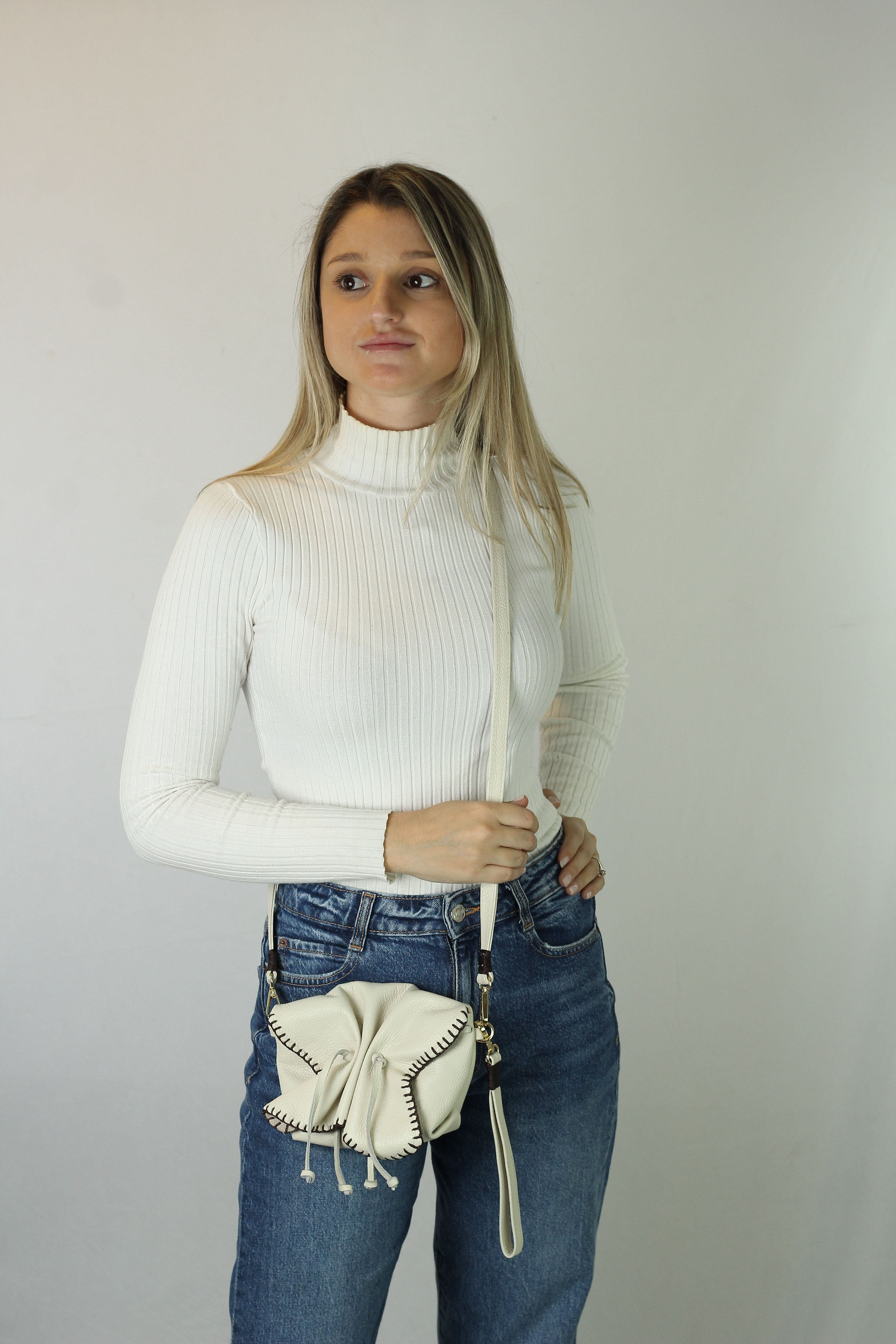 Carlos Falchi Mini Butterfly Leather Bag, Alternate, color, Winter White