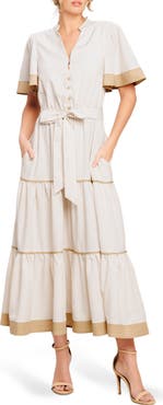 FLYING TOMATO Stripe Short Sleeve Midi Shirtdress