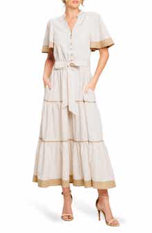 FLYING TOMATO Stripe Short Sleeve Midi Shirtdress