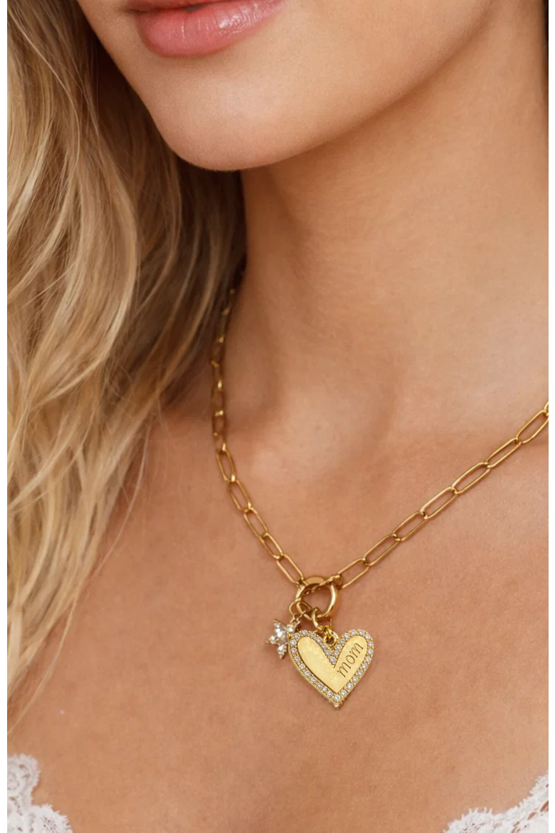 Bloom MOM Heart Necklace, Alternate, color, Gold