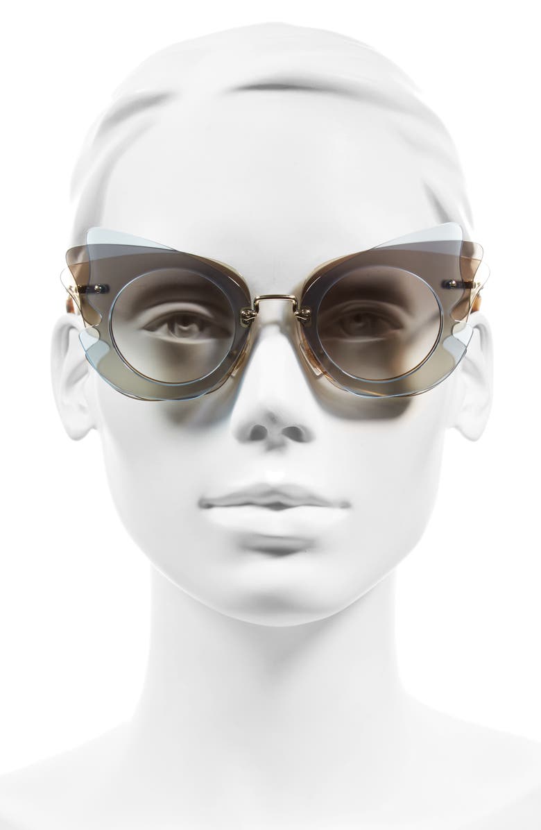 Miu Miu 63mm Butterfly Sunglasses, Alternate, color, Gold/ Azure