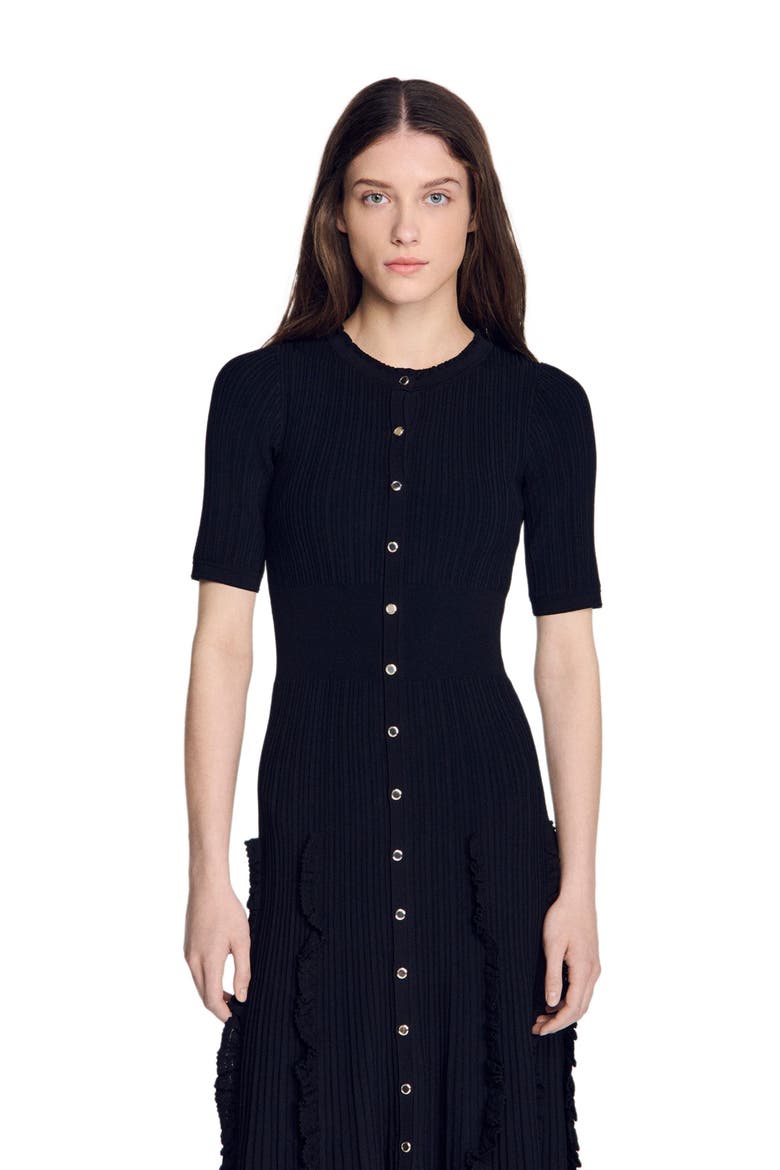 Knit maxi dress with ruffles, Alternate, color, Black