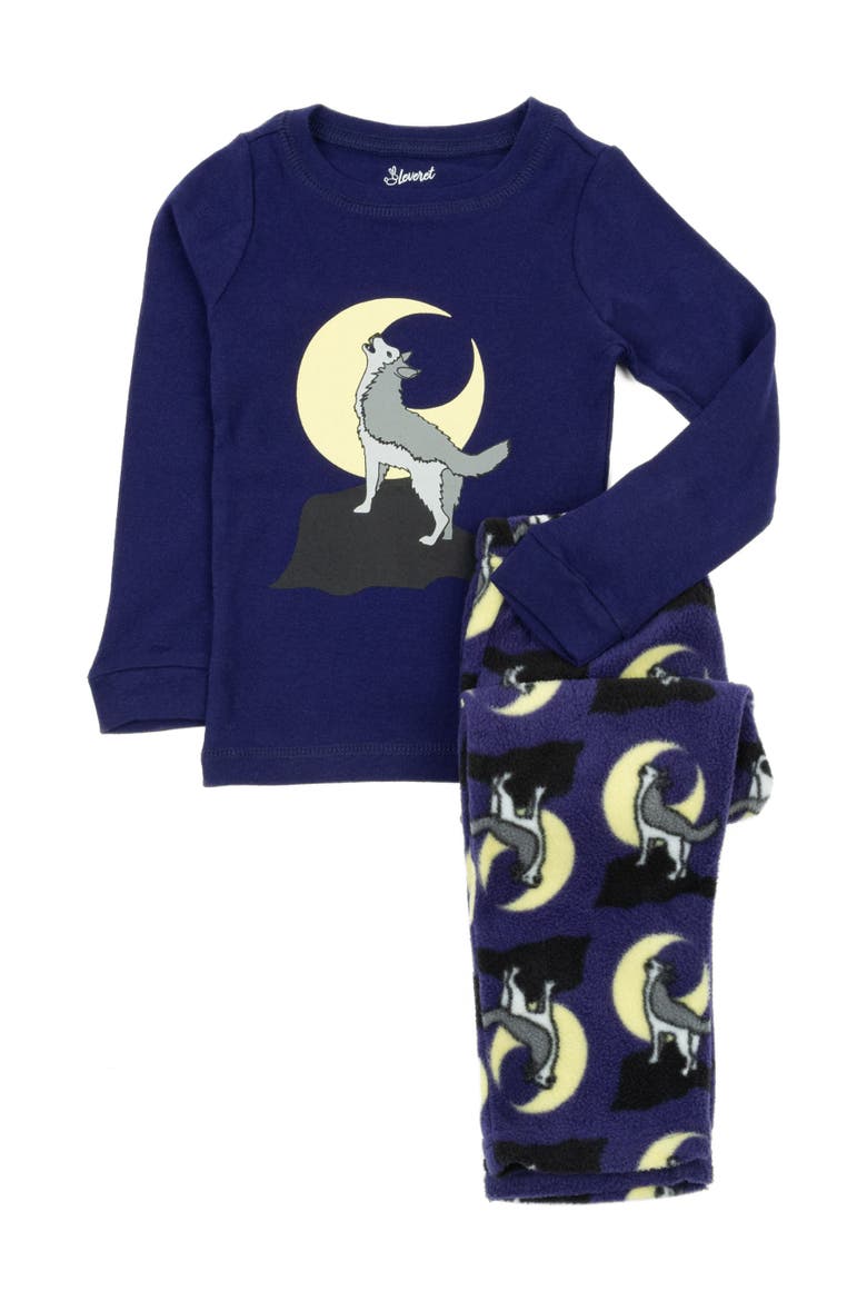 Kids Cotton Top & Fleece Pants Printed Matching Family Holiday Pajamas, Main, color, PURPLE