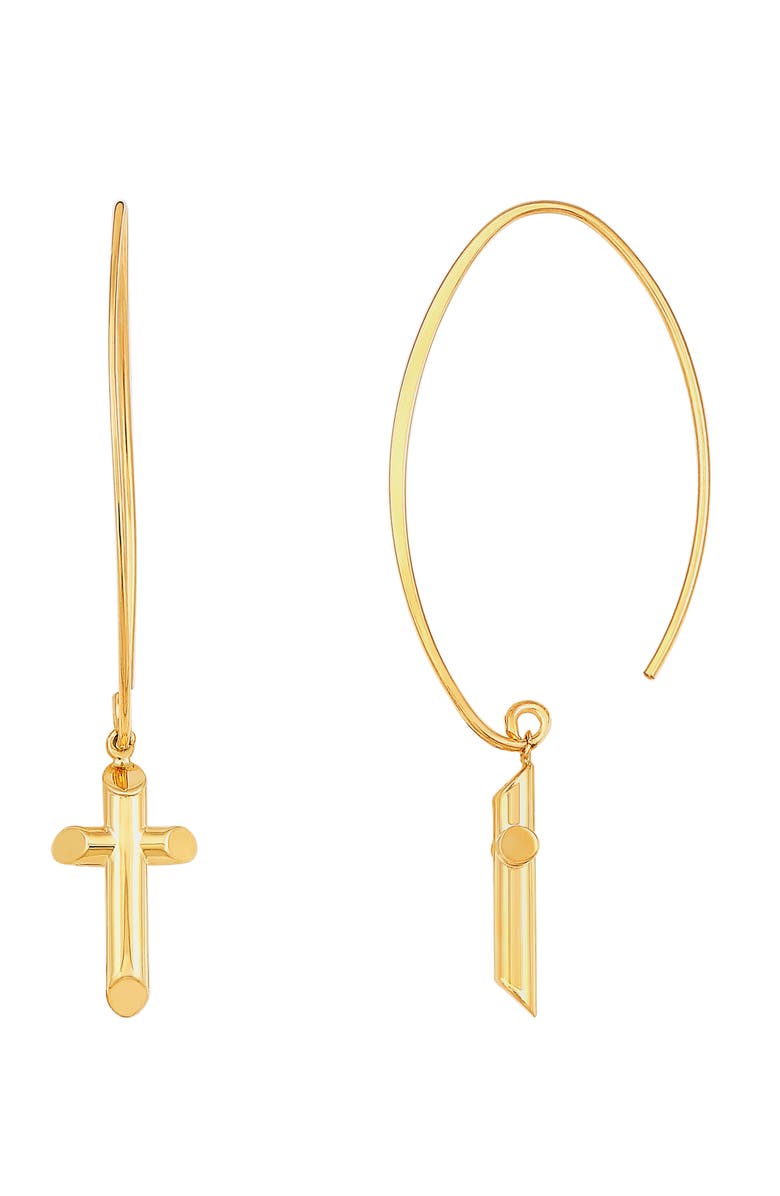 Frankie & Zoe Cross Threader Earrings, Alternate, color, Yellow Gold