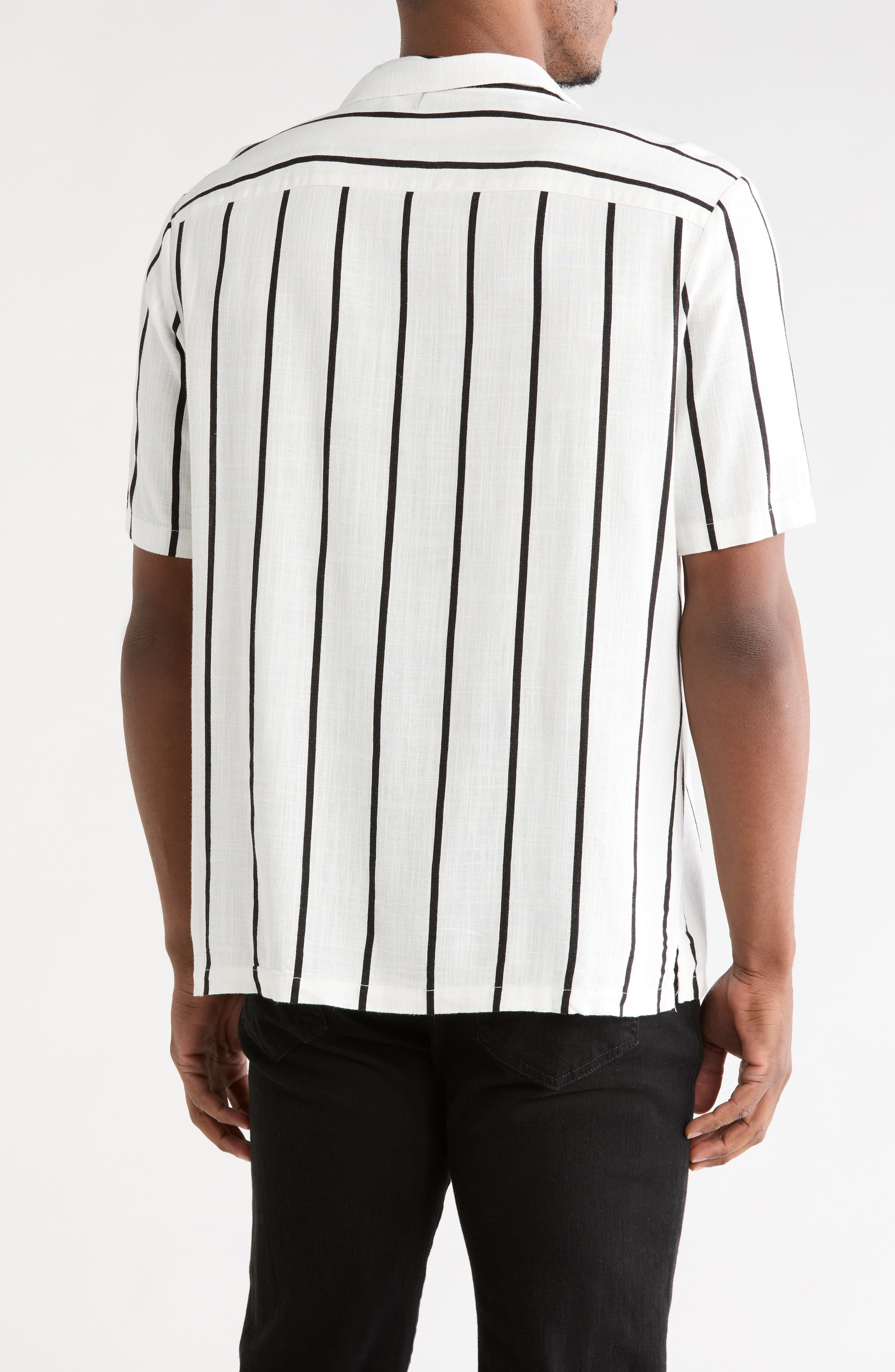 DENIM AND FLOWER Stripe Linen Blend Camp Shirt