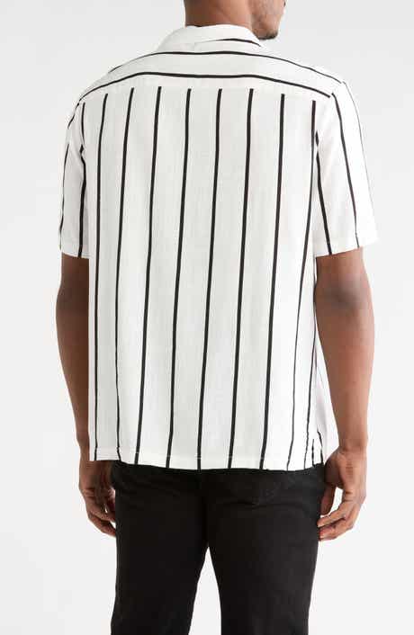 DENIM AND FLOWER Stripe Linen Blend Camp Shirt
