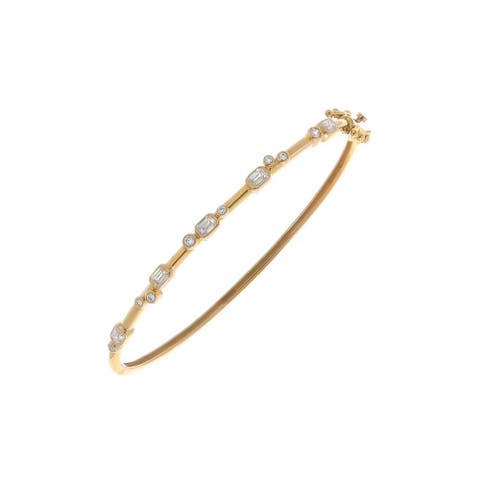 Lab Grown Diamond Emerald Bezel Bubbles Bangle Bracelet 14K