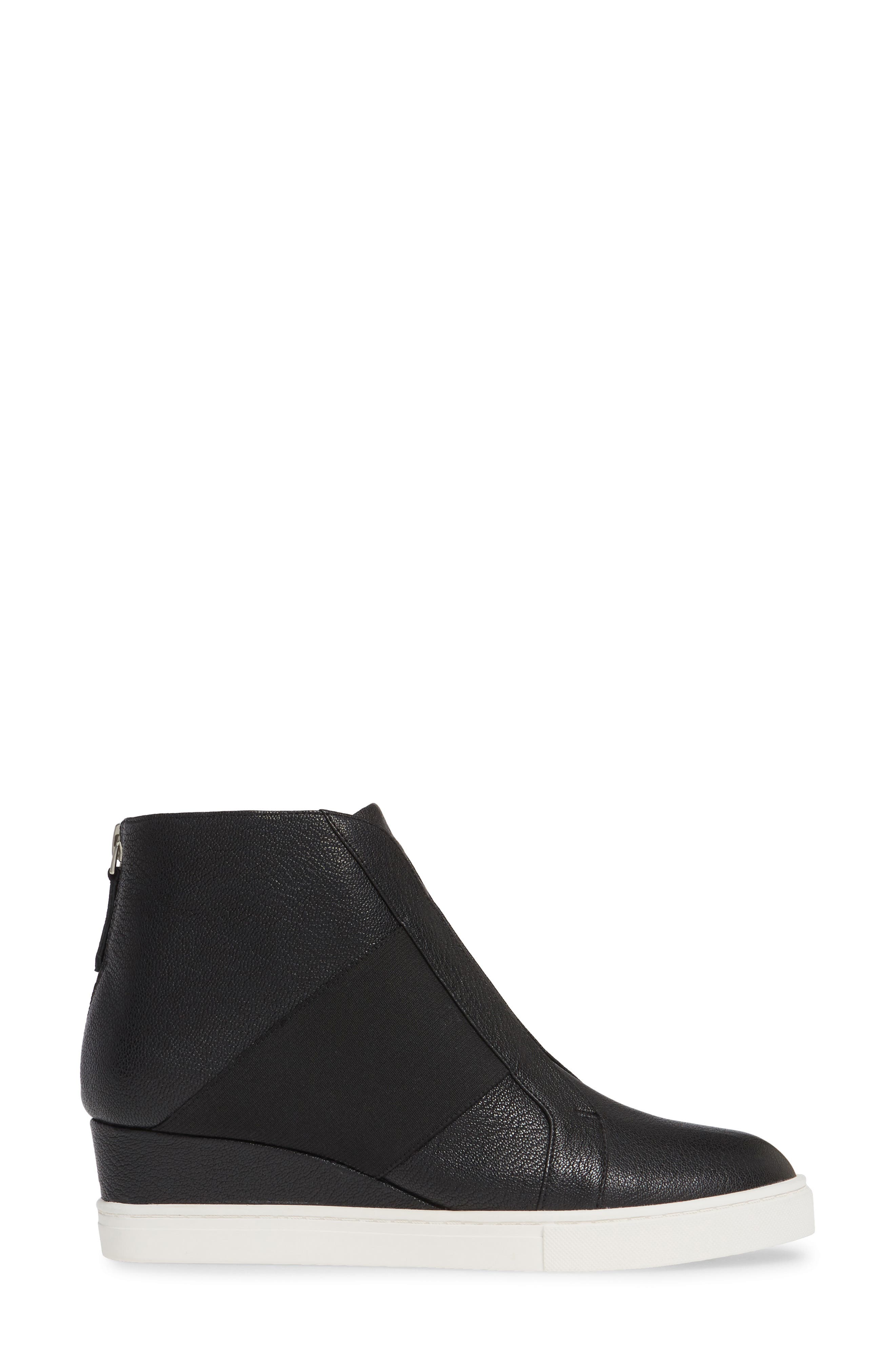 Amber Wedge Sneaker, Alternate, color, BLACK LEATHER