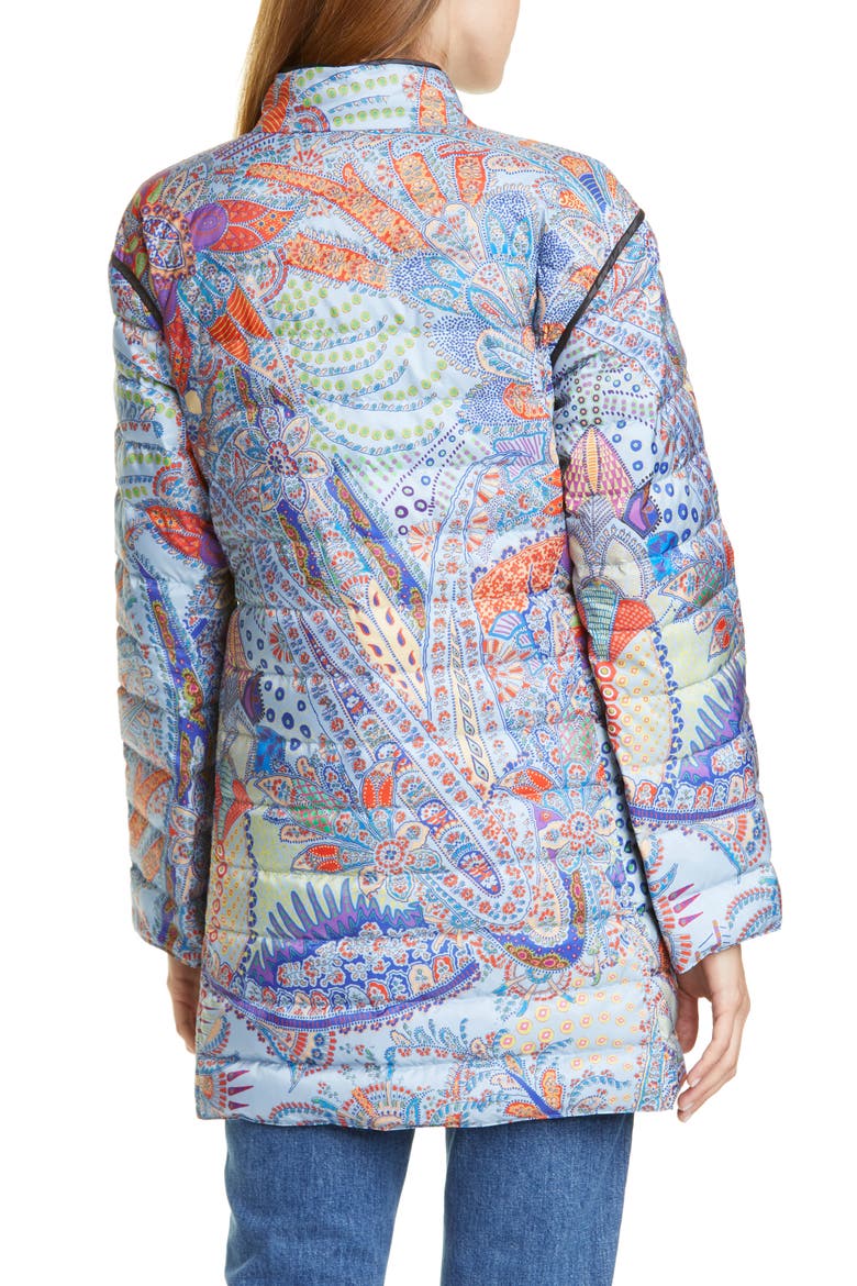 Paisley Print Water Resistant Down Puffer Jacket, Alternate, color, BLUE
