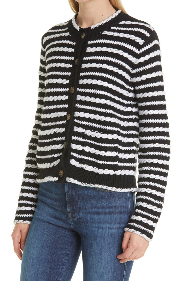 Braid Stripe Cardigan, Alternate, color, BLACK / CREAM
