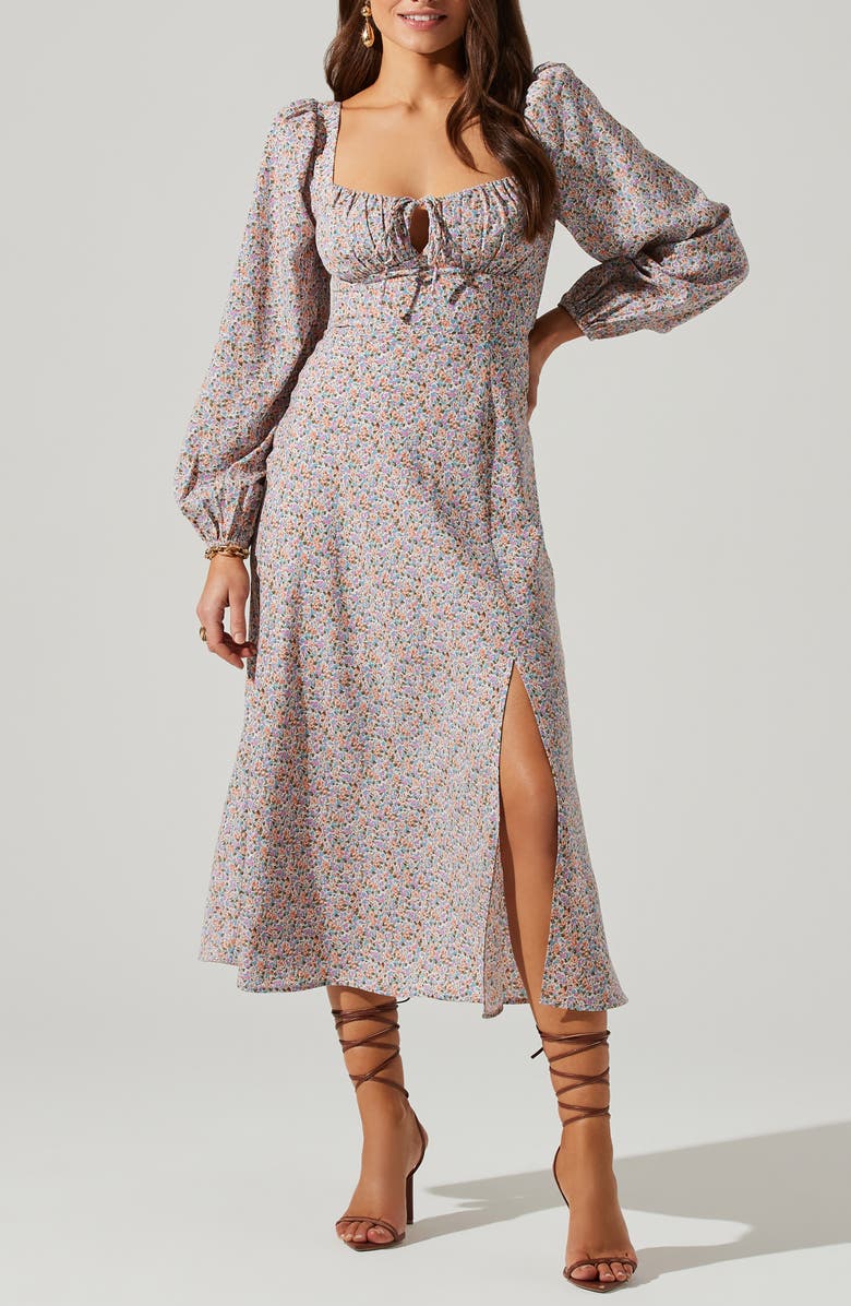 ASTR the Label Floral Print Long Sleeve Back Cutout Midi Dress, Alternate, color, 