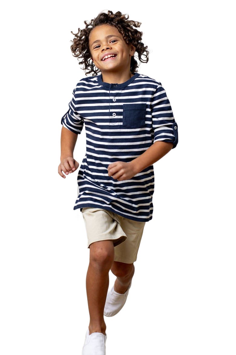 Boys' Henley Pocket Tee with Rolled Sleeves, Kids, Alternate, color, Navy Stripe with Pocket
