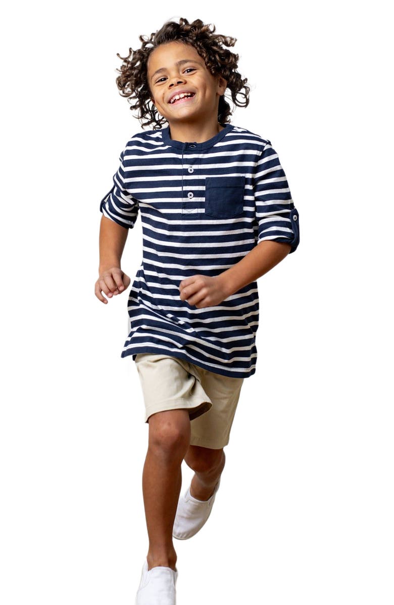 Hope & Henry Boys' Henley Pocket Tee with Rolled Sleeves, Kids, Alternate, color, Navy Stripe With Pocket