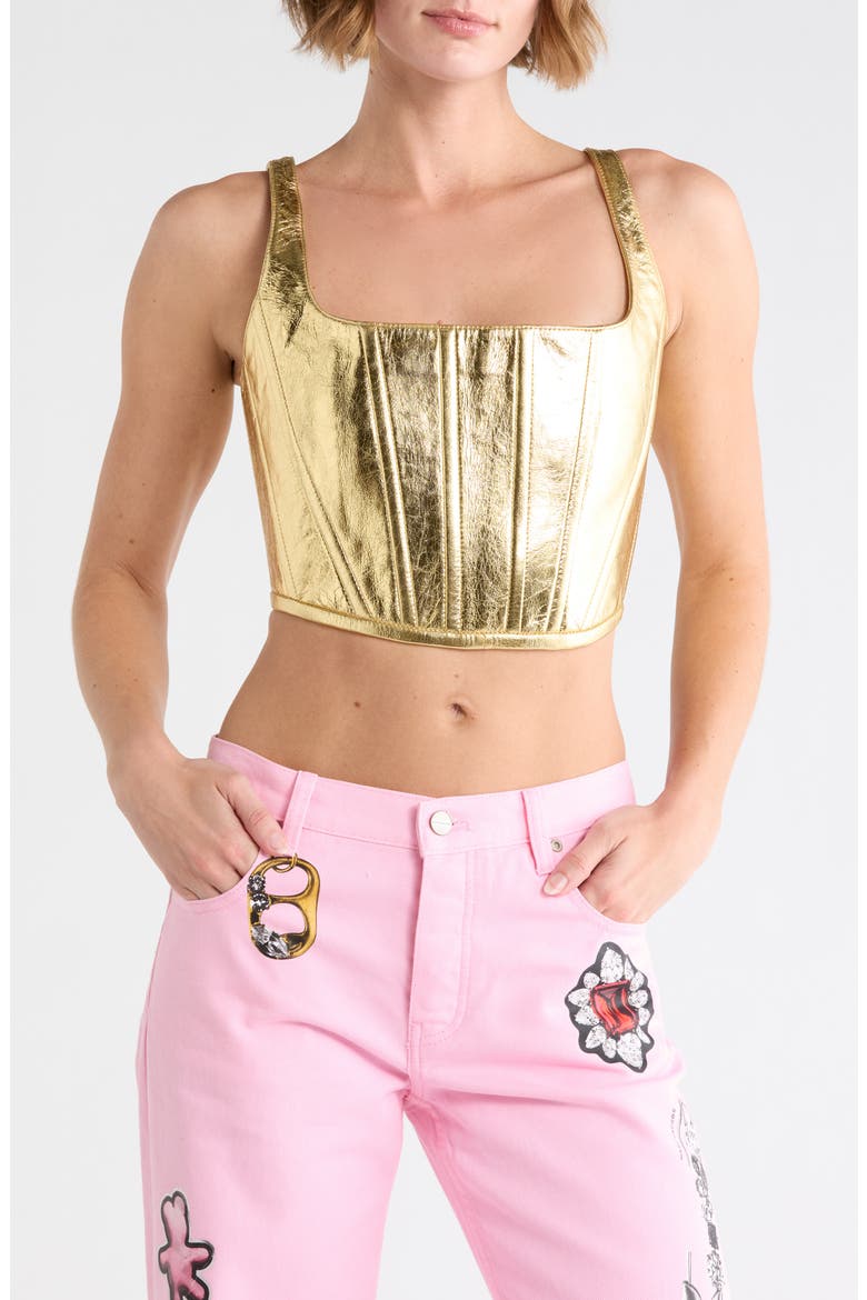 Metallic Leather Corset, Main, color, GOLD