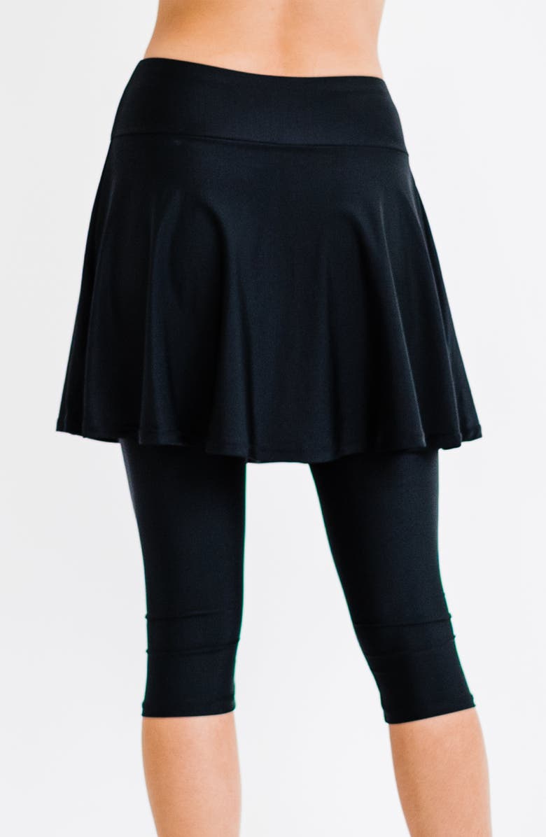 Calypsa Flared Swim Skort With Capri Leggings, Alternate, color, Black