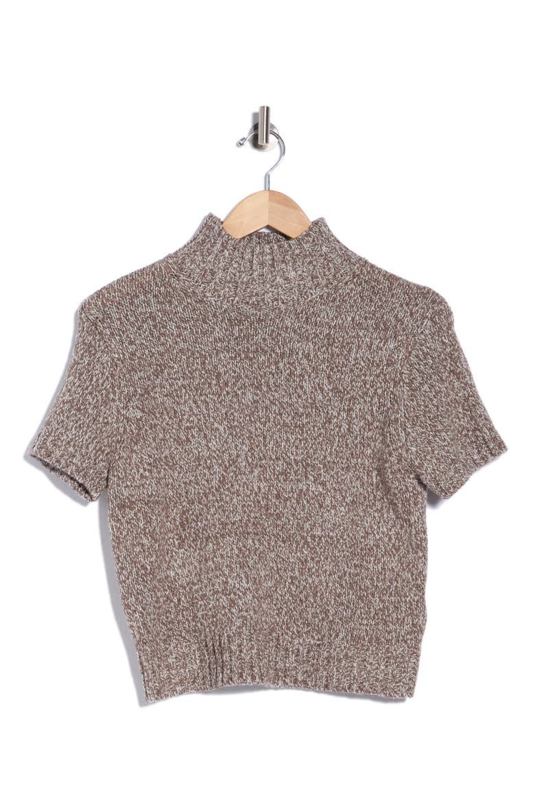 Mock Neck Short Sleeve Sweater, Main, color, BROWN MULTI